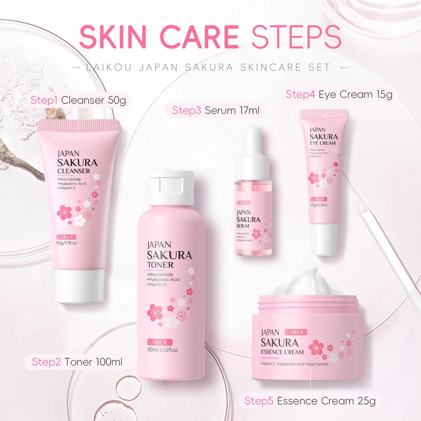 Sakura Radiant Glow: 5-Piece Complete Skincare Routine Set